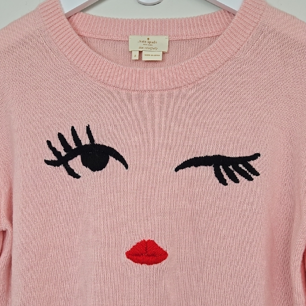 Kate Spade Women's Pink Wink Wool Blend Crew Neck Sweater, Small - Picture 3 of 10